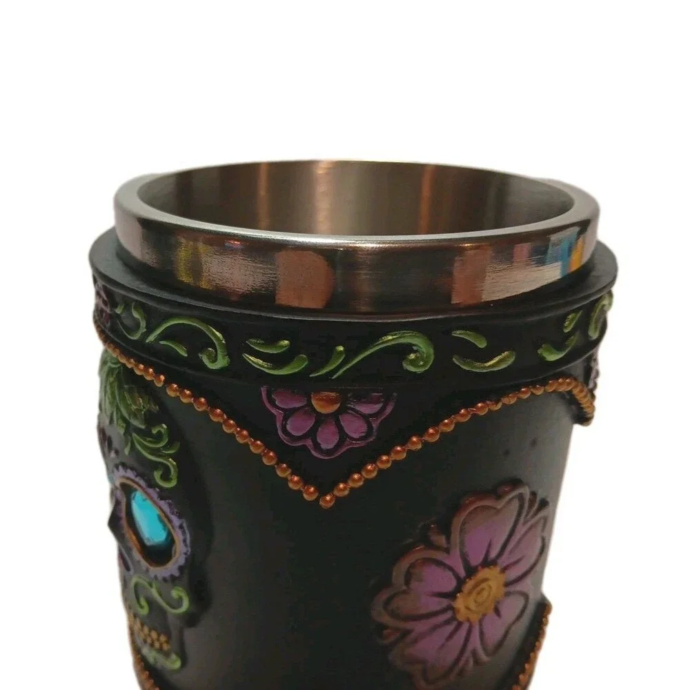 Mug 12 OZ Gothic Black, Green, Purple, Day of The Dead  Skull Mug